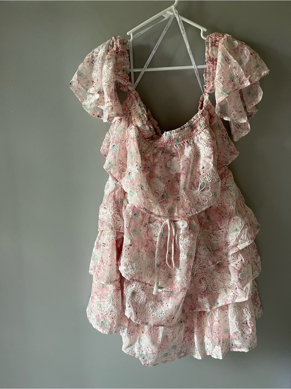 Just Me Pink Floral Ruffle Tiered Dress large